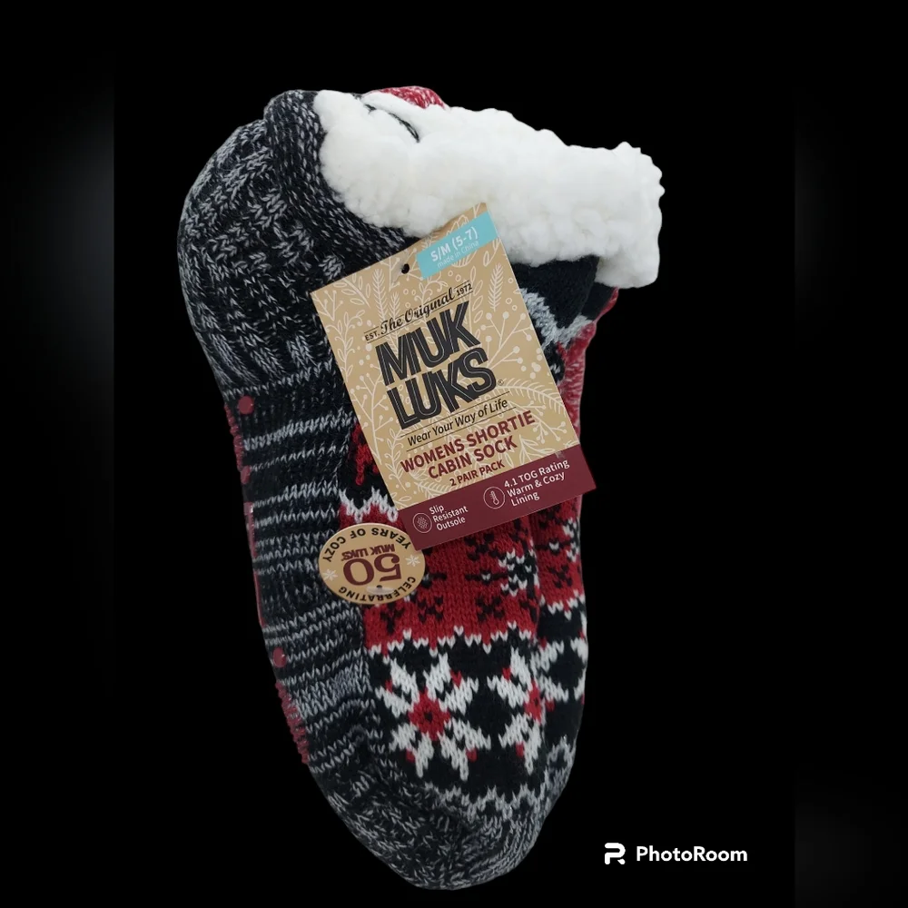 Muk Luks Women's Shortie Cabin Sock 2 Pair Pack Size S/M 5-7